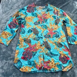 Vintage Victoria’s Secret Gold Label 100% Silk Seashell Print Blouse M